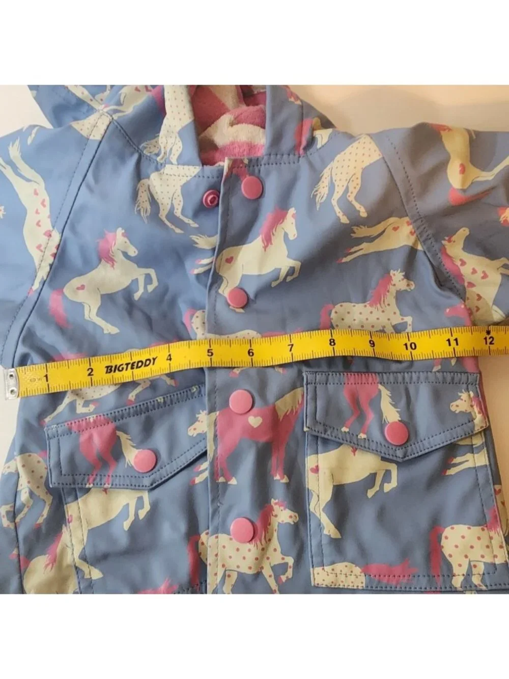 Hatley Girls Blue Pink Horse Print Hooded Raincoat Jacket 6-12M‎